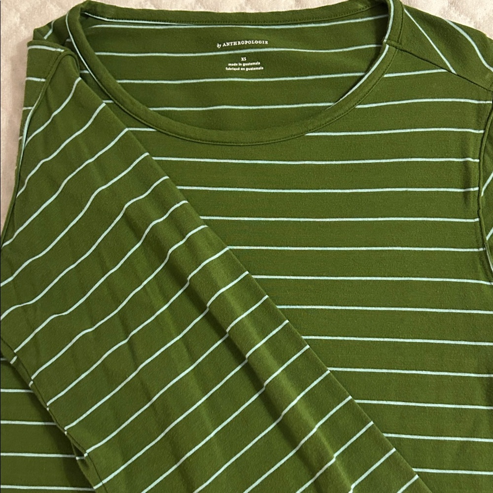 Anthropologie Green Striped Long Sleeve Tee